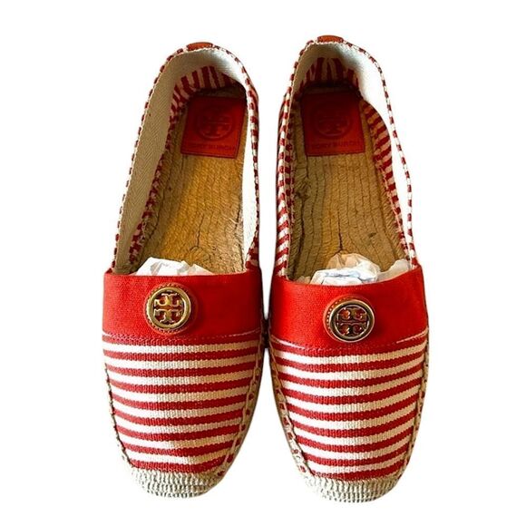 Tory Burch Red and White Striped Espadrilles - Picture 1 of 11